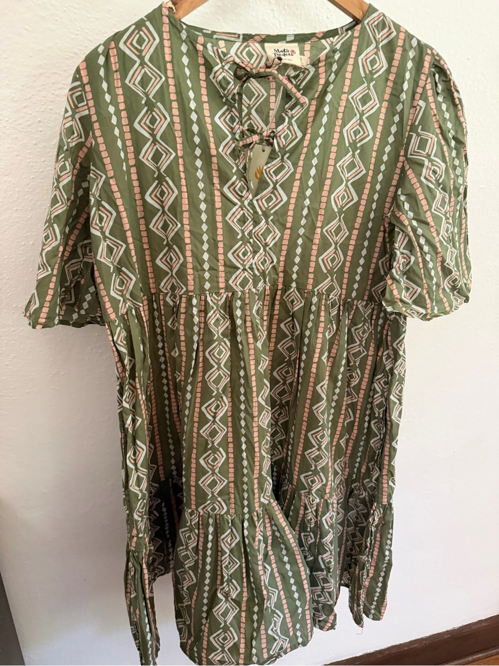 Mata Traders Adelaide Tiered Mini Dress Small NWT Fair Trade Cotton Clover Green